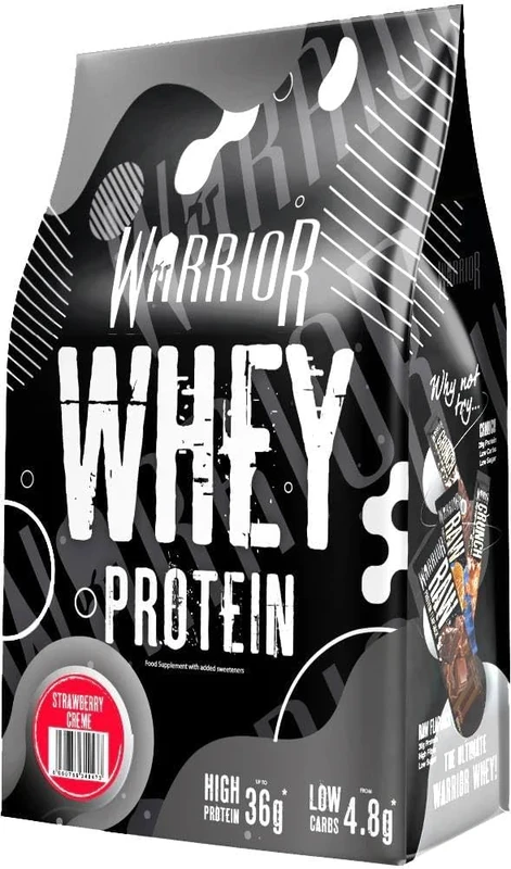 Warrior Whey Protein Powder | High Protein Shake up to 36g for Muscle Growth, Recovery & Lean Muscle | Low Carb, Low Fat, Low Sugar | Gym & Fitness Protein Supplement |Strawberry Crème 2kg