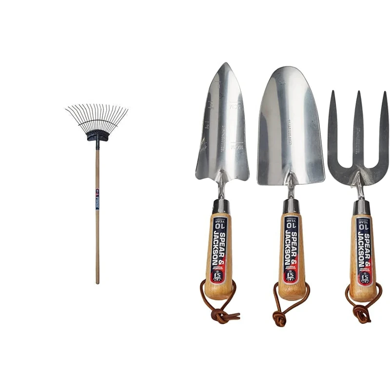 Spear and Jackson Neverbend Professional Heavy Duty Flexo Lawn Rake 3872HD & Spear and Jackson 3056GS/12 Neverbend Stainless Hand Tool Gift Set