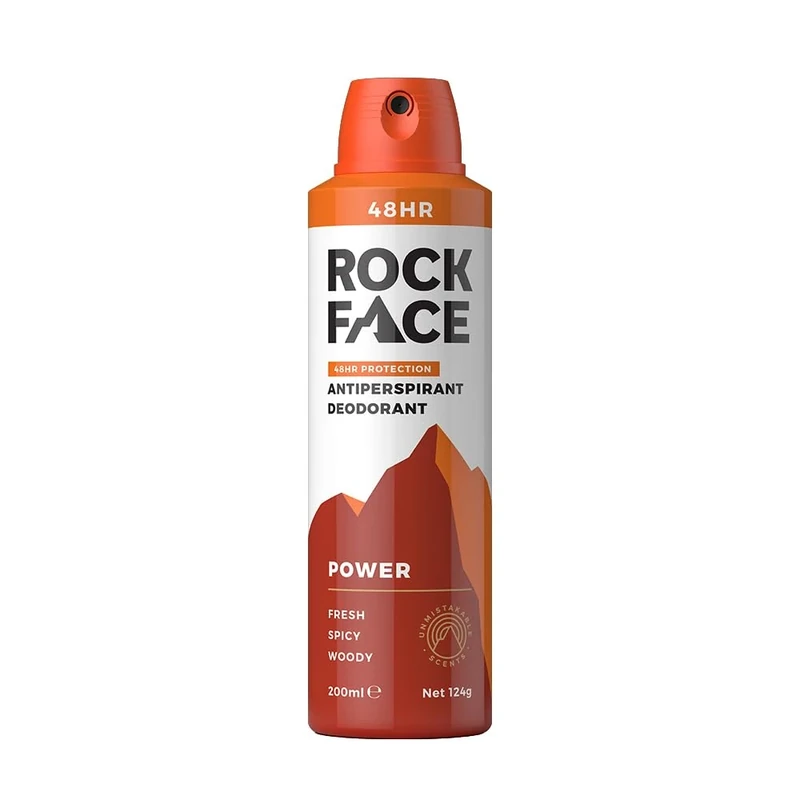 Rock Face Antiperspirant Deodorant for Men - Power Spicy Oriental Scent, 200ml Spray, 48 Hour Protection, Non-Staining
