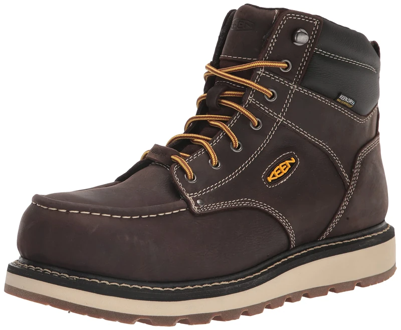 KEEN Utility Men's Cincinnati 6” Waterproof Composite Toe Wedge Work Boots, Dark Chocolate/Sandshell, 13