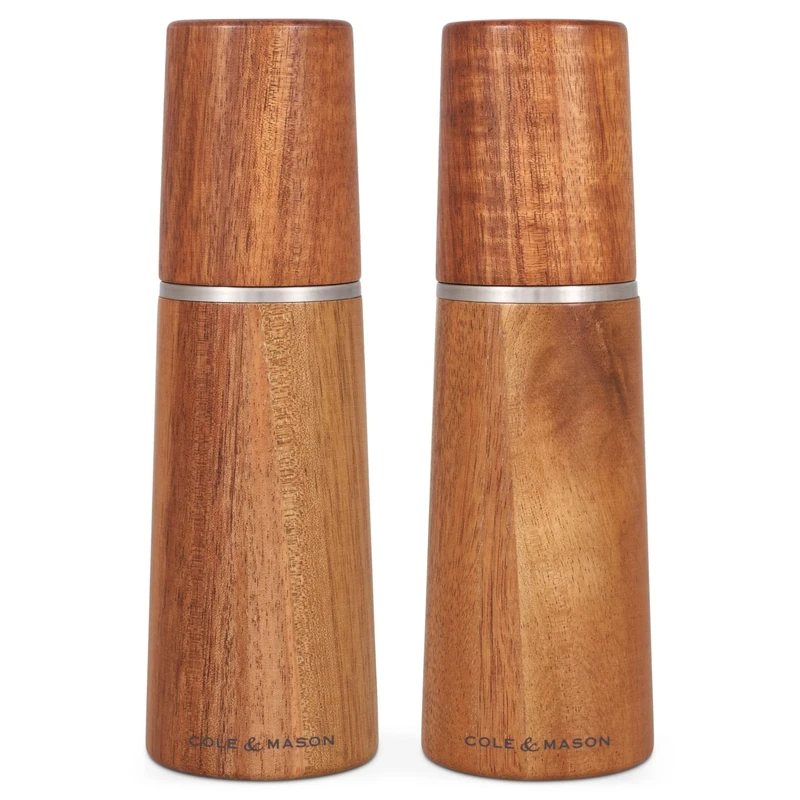 Cole & Mason H322225 Marlow Acacia Salt and Pepper Grinder Set, Precision+ Wooden, Acacia Wood, 185 mm, Gift Set, Includes 2 x Salt and Pepper Mills