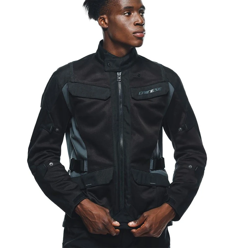 Dainese - Desert Tex Jacket, Summer Motorcycle Jacket, Lightweight Technical Fabric, Protections On Shoulders And Elbows, Men's Motorcycle Jacket, Black/Black/Ebony, 48