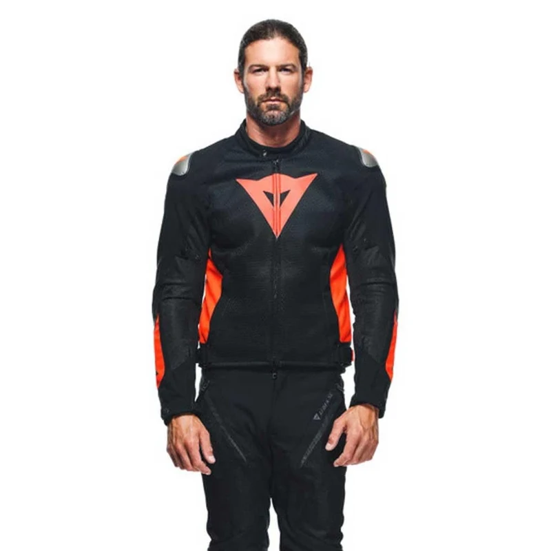 Dainese - Energyca Air Tex Jacket, Cordura Motorbike Jacket for Men, Abrasion Resistant, Men Motorcycle Jacket, Windproof Lining, Breathable, with Replaceable Shoulder Protection, Black/Red