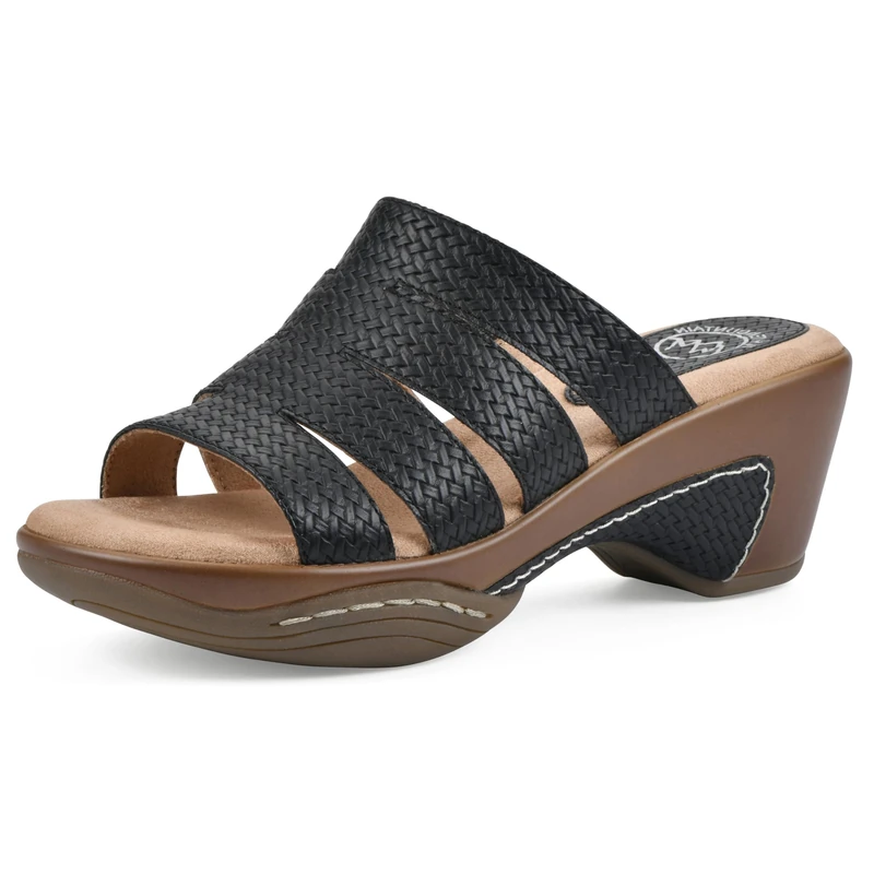 WHITE MOUNTAIN Women's Valora Wedge Sandal, Black/Met/Woven, 7.5 UK