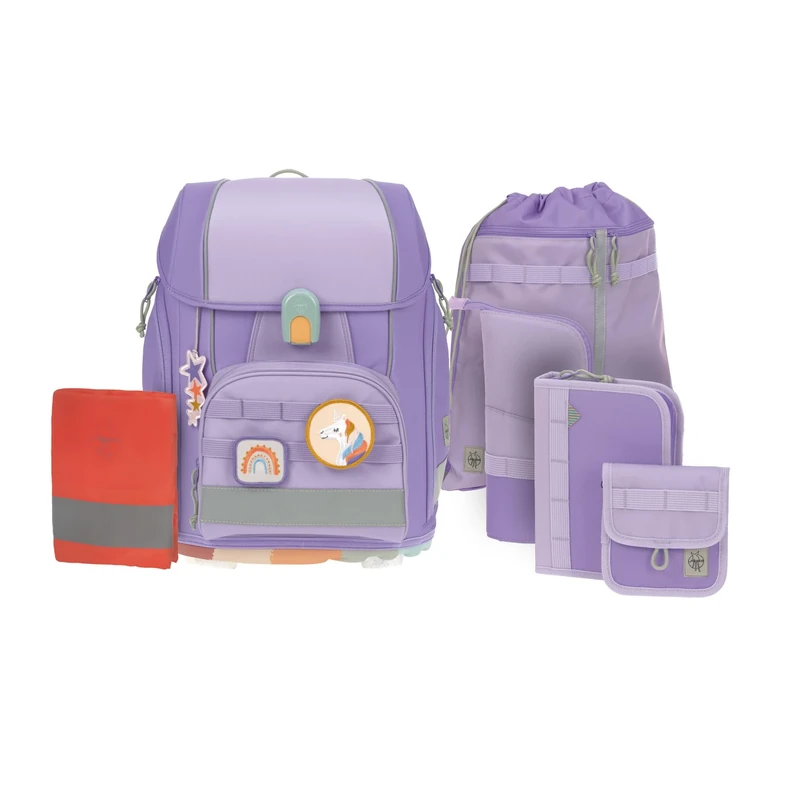 LÄSSIG Boxy Unique 7-Piece School Bag Set Children's School Set, Purple/Lavender, Standard Size, Casual