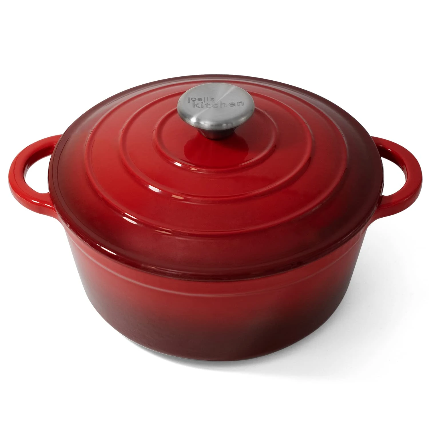Joeji's Kitchen Cast Iron Casserole Dish with Lid for Oven and Hob Non-stick Dutch Oven Enamelled Casserole Pot for Hob and Oven Versatile 28 cm 2.7L Cookware for Stew Slow Roasts Baking Red