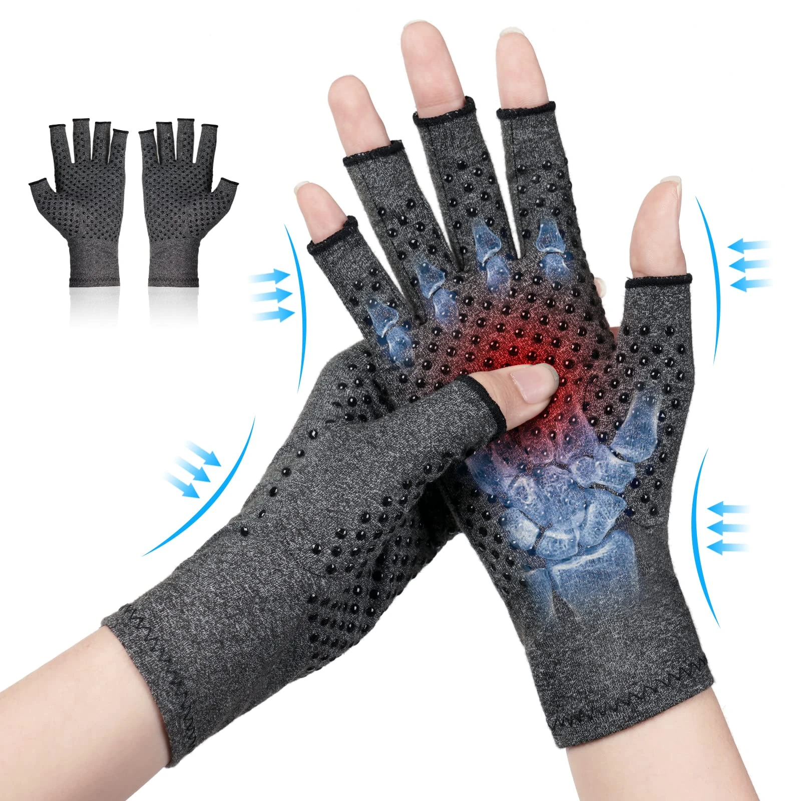 ACWOO Arthritis Gloves, Compression Gloves Therapy for Arthritis Pain Relief, Hand Fatigue, Anti-Slip Fingerless Design for Women and Men, Provide Support for Hands and Finger Joint, Grey(M)