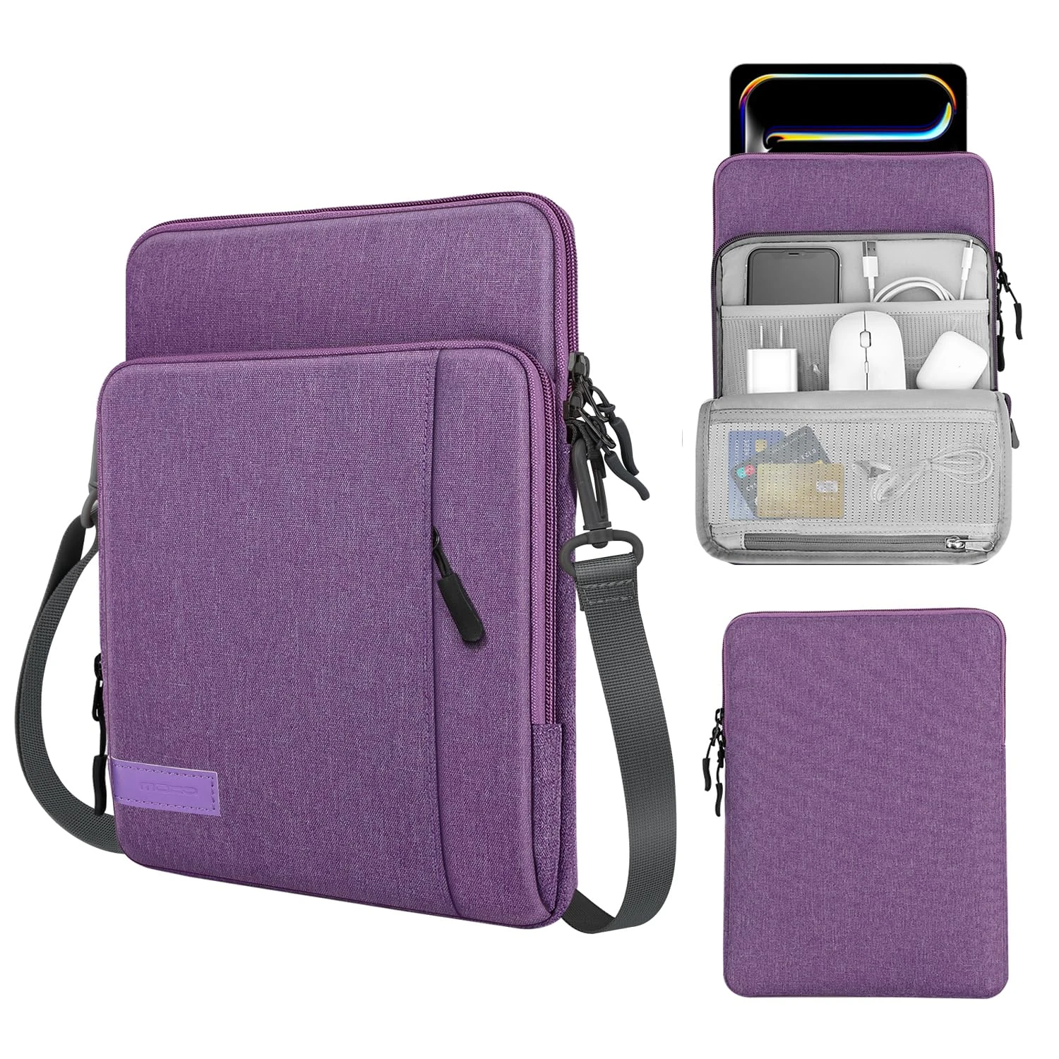 MoKo 12.9 Inch Tablet Sleeve Bag Carrying Case with Pockets Fits 13 Inch New iPad Pro M4 & Air M2 2024, iPad Pro 12.9 M2&M1, Surface Laptop Go 12.4", Galaxy Tab S8+/S9+ 12.4", Purple
