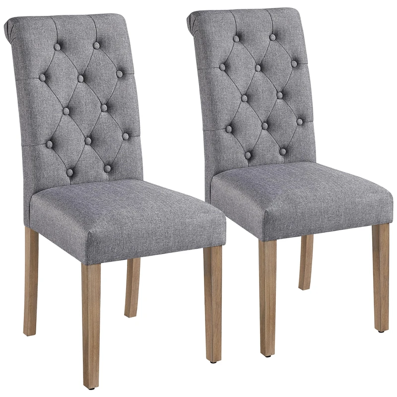 Yaheetech Dining Chairs Set of 2 Fabric Upholstered High Back Padded Single Kitchen Chairs for Home Kitchen Dark Gray