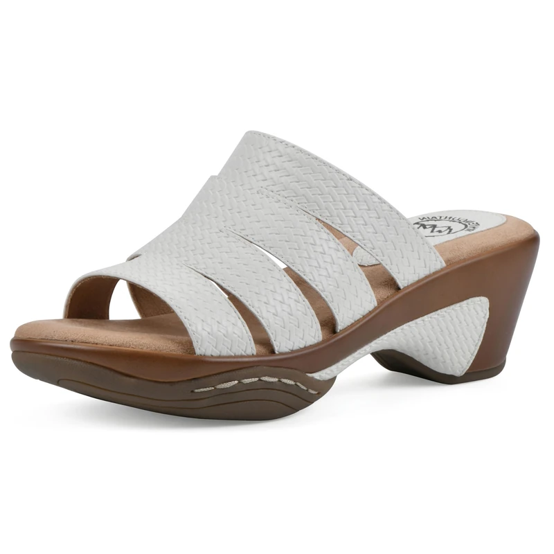 WHITE MOUNTAIN Women's Valora Wedge Sandal, White/Woven, 6.5 UK