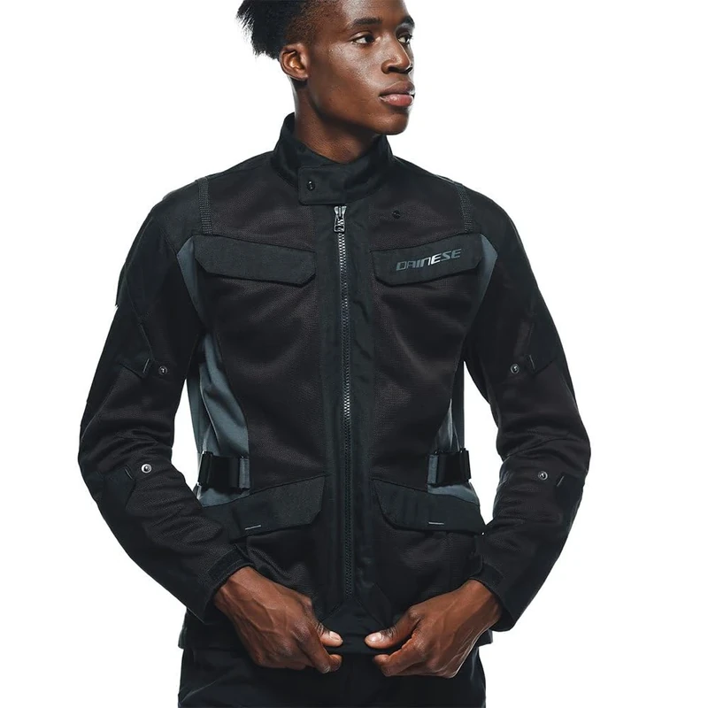 Dainese - Desert Tex Jacket, Summer Motorcycle Jacket, Lightweight Technical Fabric, Protections On Shoulders And Elbows, Men's Motorcycle Jacket, Black/Black/Ebony, 56