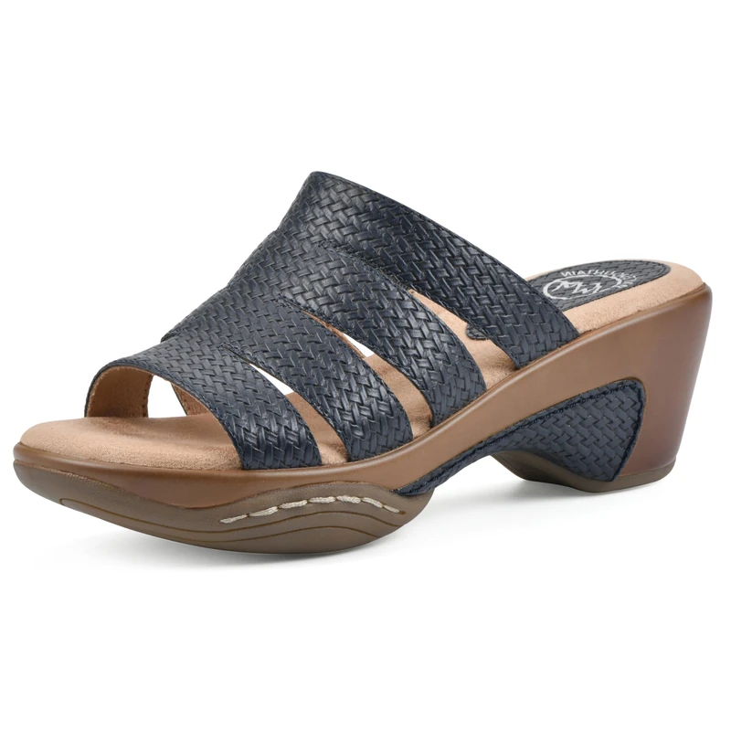 WHITE MOUNTAIN Women's Valora Wedge Sandal, Navy/Woven, 8 UK