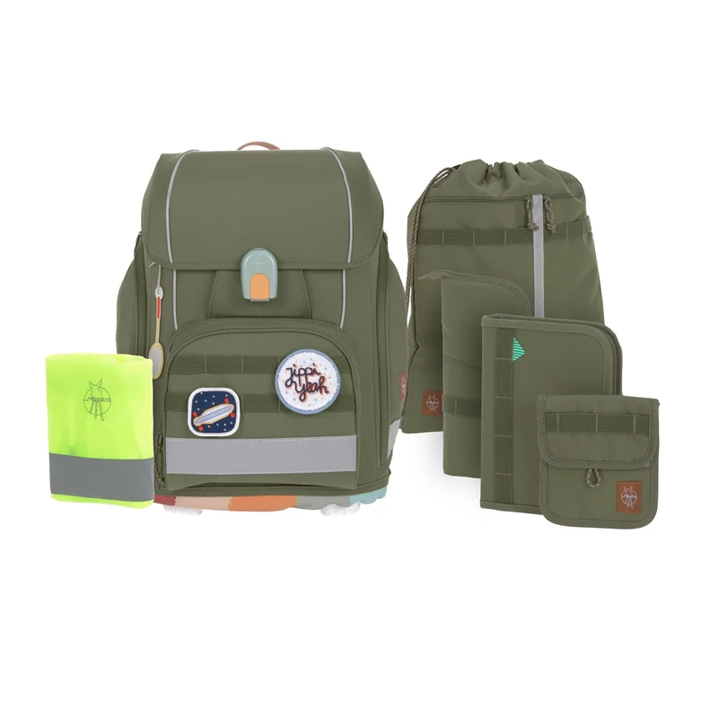 LÄSSIG Boxy Unique 7-Piece Children's School Bag Set Olive, Olive, Standard Size, Casual