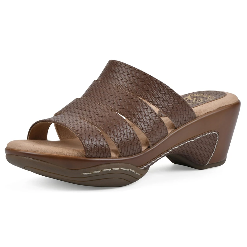 WHITE MOUNTAIN Women's Valora Wedge Sandal, Brown/Woven, 4.5 UK