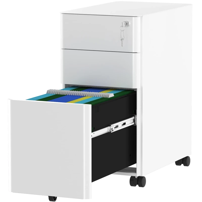 YITAHOME File Cabinet Metal with 3 Lockable Drawers, Mobile Filing Cabinet for Home Office, Under Desk File Office Drawers for Letter/Legal/A4, Fully Assembled, White, 30 x 46 x 59cm