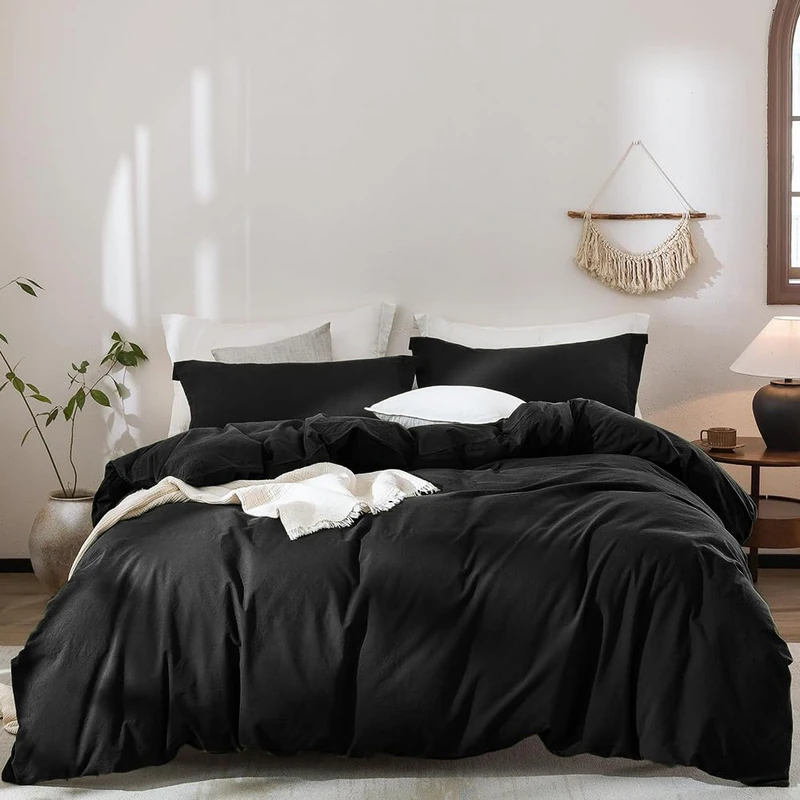 CLOTHKNOW Black Full Size Comforter Set All Black Bedding Sets