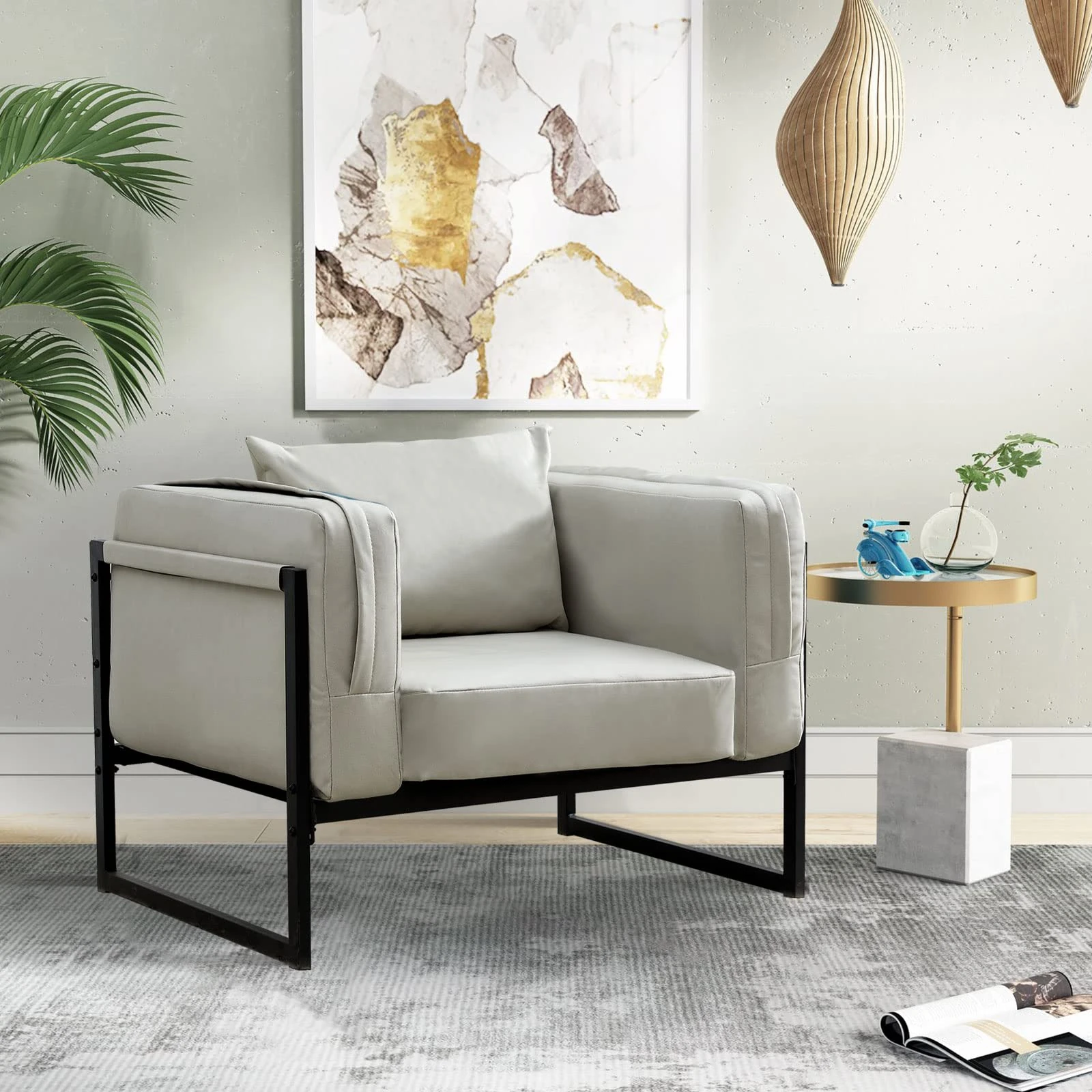 TUKAILAi Accent Chair for Living Room, Faux Suede Lounge Tub Chair Armchair with Backrest & Soft Armrest, Single Sofa Chair with Metal Frame and Thicken Cushion for Living Room Office Bedroom