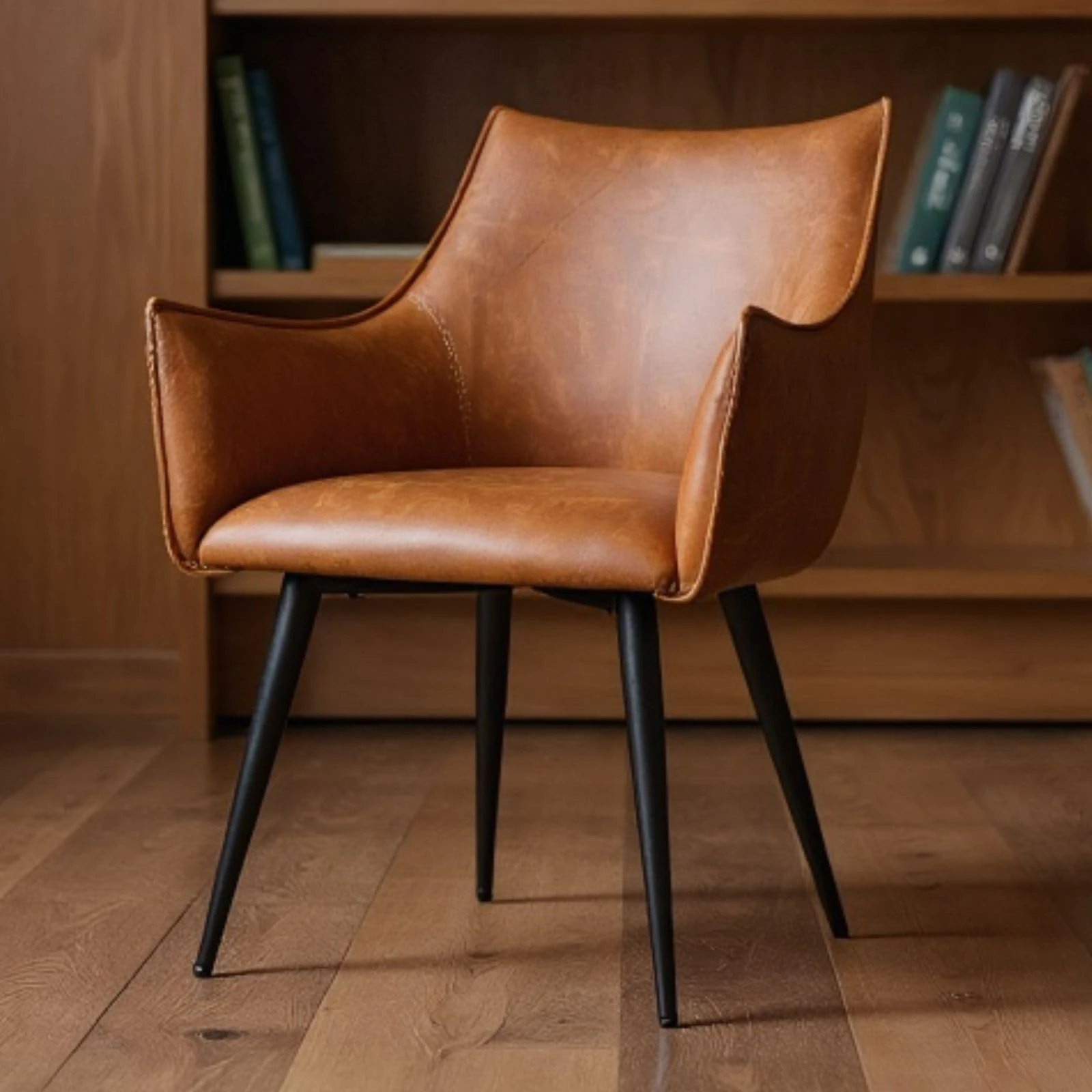 chairus Living Room Armchairs PU Leather Occasional Tub Chair Upholstered Accent Chair with Metal Legs (Brown)