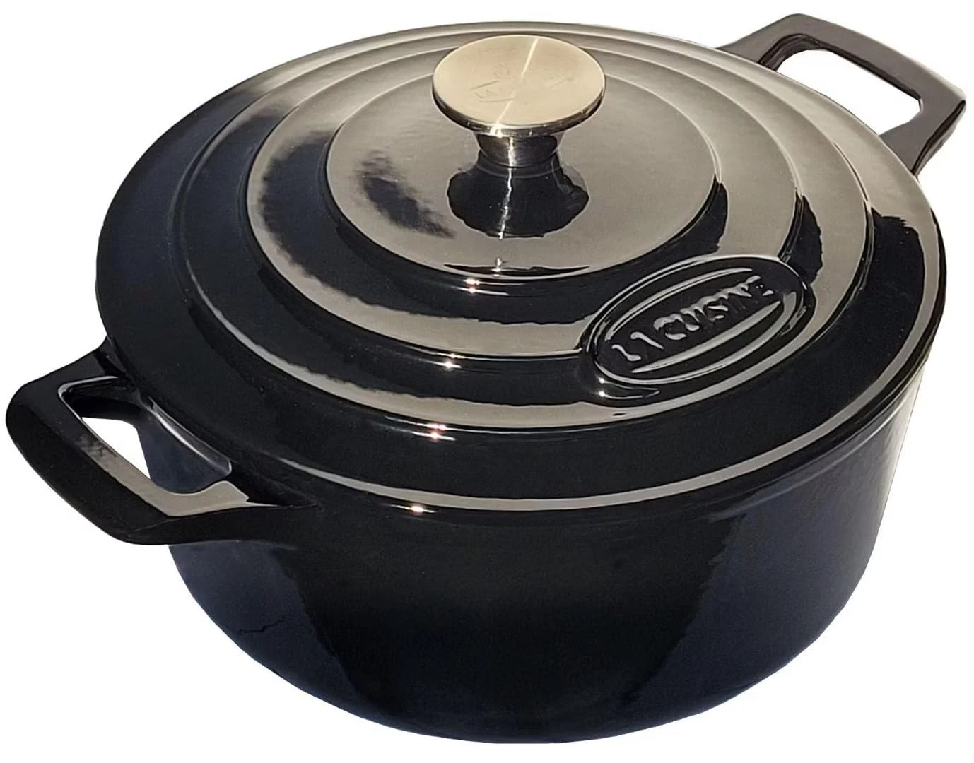 La Cuisine 2140MB Enameled Cast Iron Covered Dutch Oven Casserole - 26cm Dia. Matte Black Enamel Coating Interior, Glossy Black Enamel Coating Exterior.