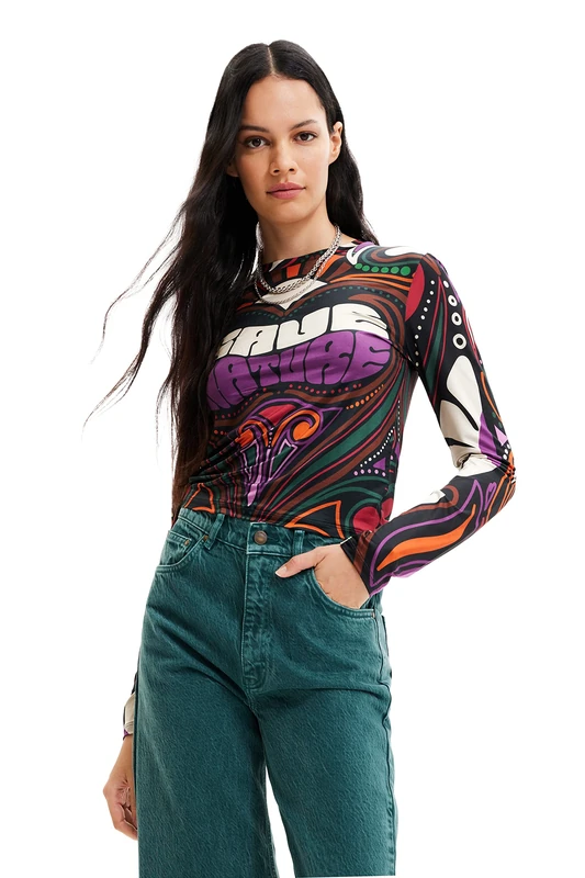 Desigual Women's Long-Sleeved T-Shirt, Black, L