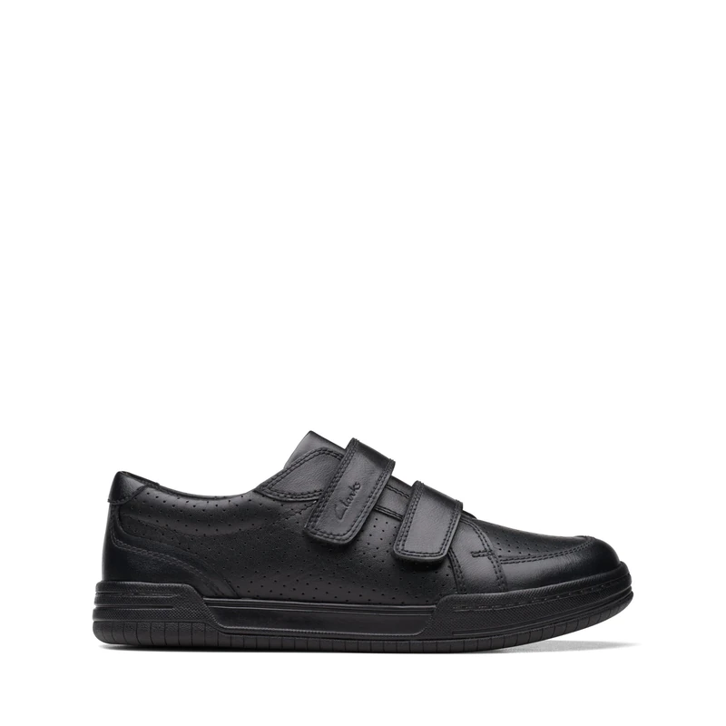 Clarks Boys Fawn Strap O Sneaker, Black Leather, 1.5 UK Wide