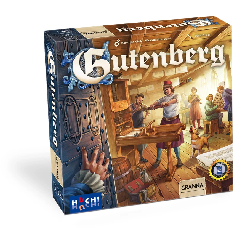 HUCH!, Gutenberg game, connoisseur game about the creation of book printing, exciting strategy games with unique gear mechanism, for 1-4 players from 12 years