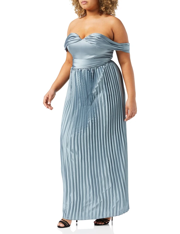 Chi Chi London Bardot Bridesmaid Dress with Draped Shoulder detai Sea Foam