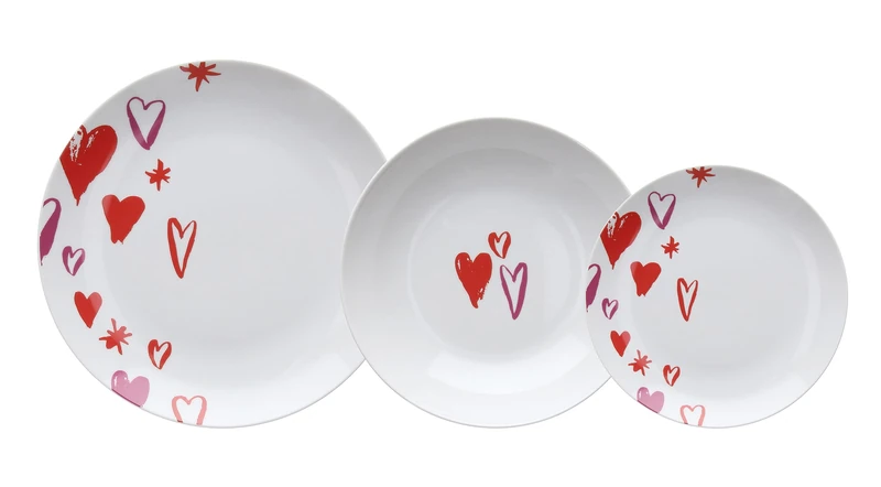 Tognana, Madison 6 Person Tableware Set, 18 Pieces, White and Red Porcelain