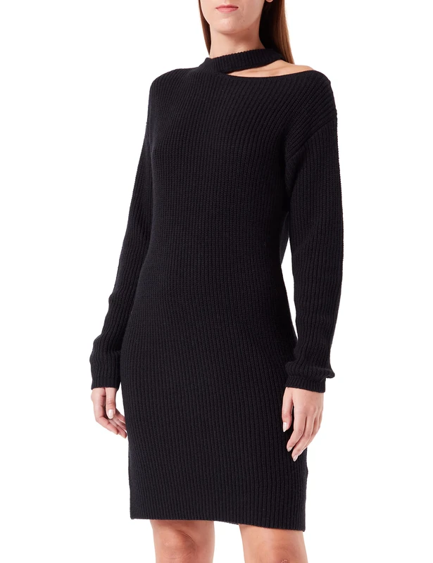 HUGO Womens Sondellia Relaxed-fit Knitted Dress with Cut-Out Shoulder Black