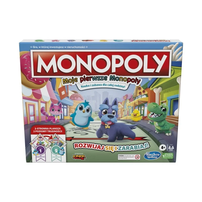 Monopoly Board Game, Board Game for Kids, 2-Sided Game Board, Fun Teaching Tool for Families; My First; 4+