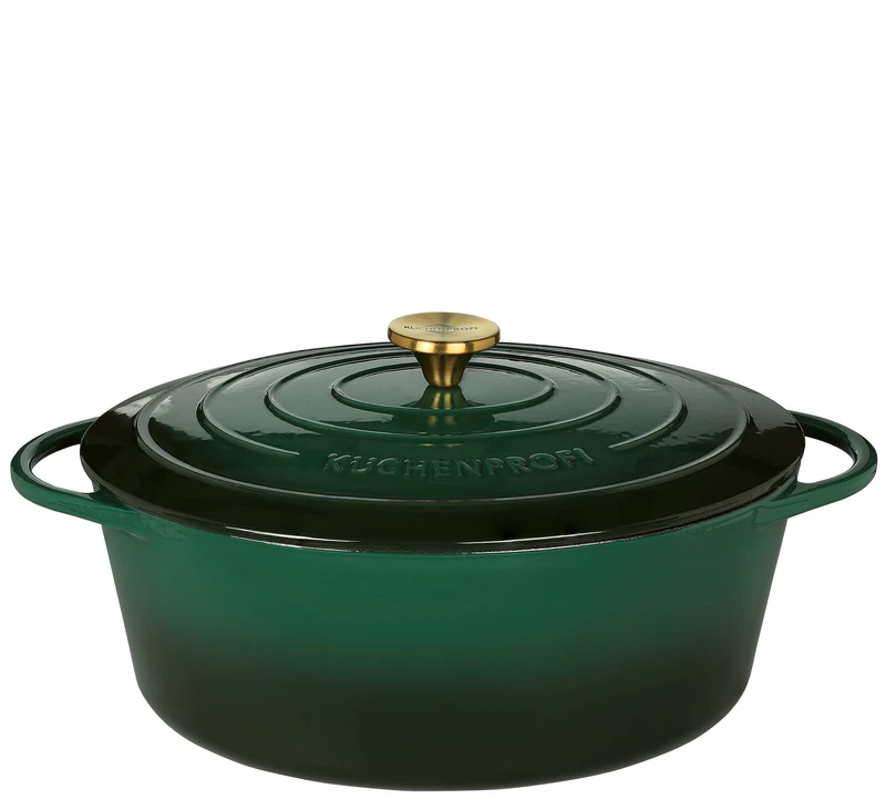 Küchenprofi 0402001133 Cast Iron Roasting Dish with Lid, Green/Black Interior, 33 cm, Casserole Dish, Dutch Oven, Bread Baking Pan, Enamelled, for Stewing, Baking, Roasting - Image 1