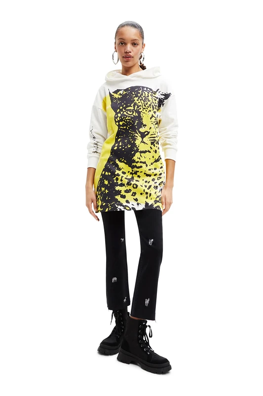 Desigual Wild Tiger Sweatshirt Dress 22WWVK64 Off-White