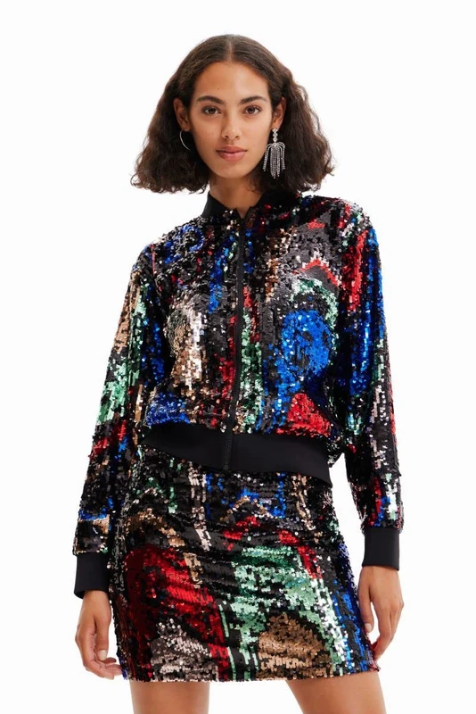 Desigual Sequin Light Bomber Jacket Style 22WWEWB8 Multicolour Sequins