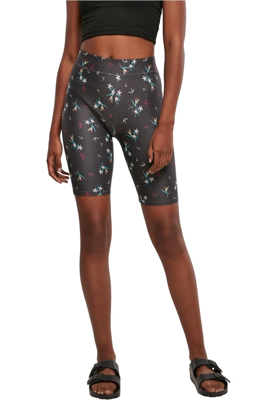 Urban Classics Women's Ladies Soft AOP Cycle Shorts Yoga Shorts, blackfloret, M