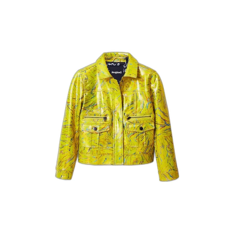 Desigual Women's Chaq_Memphis, 8000 Amarillo Fluor PU Coat, Yellow, X-Small