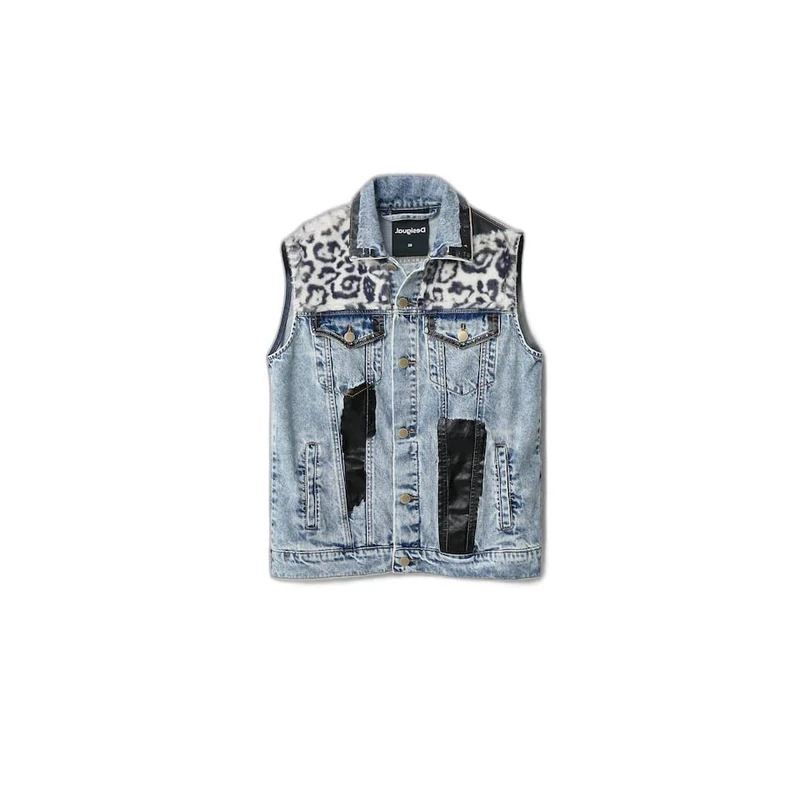 Desigual Filadelfia Sleeveless Denim & Leopard Jacket Style 22WWED30