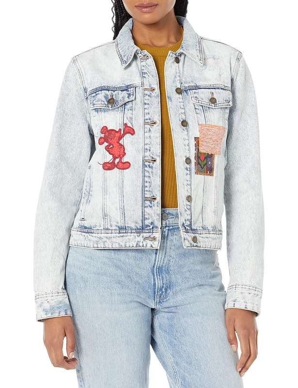 Desigual Patch Mickey Mouse Light Faded Denim Jacket 22WWED45
