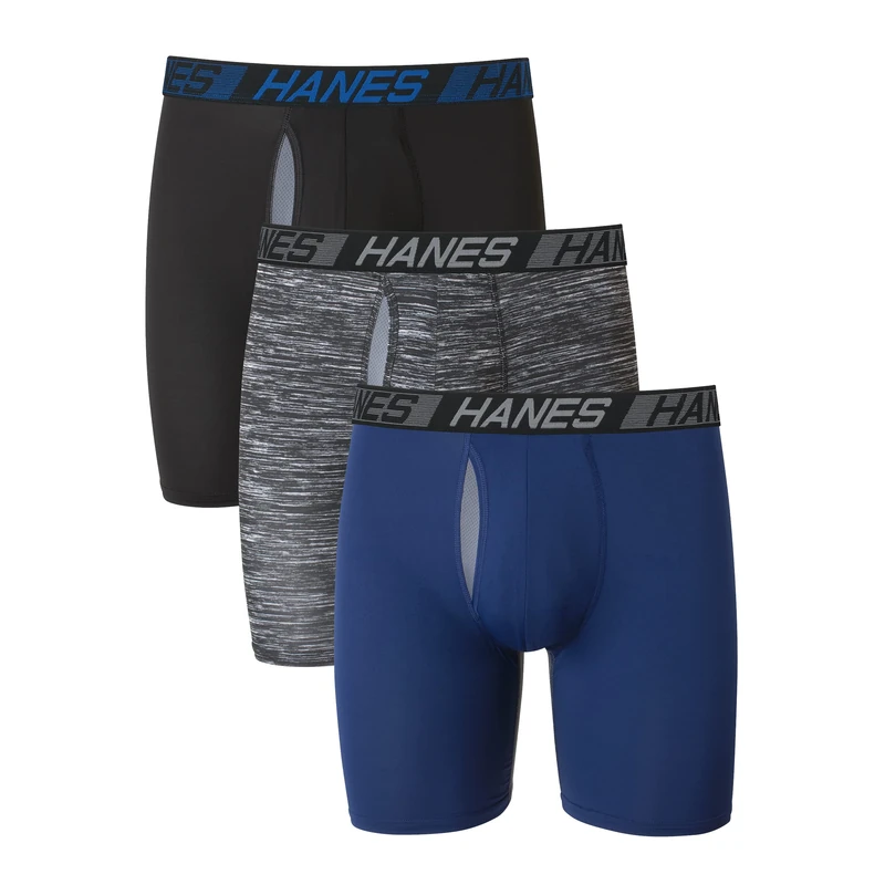 Hanes Men's X-Temp Total Support Pouch Boxer Brief, Anti-Chafing, Moisture-Wicking Underwear, Multi-Pack, Long Leg-Assorted, L (Pack of 3)