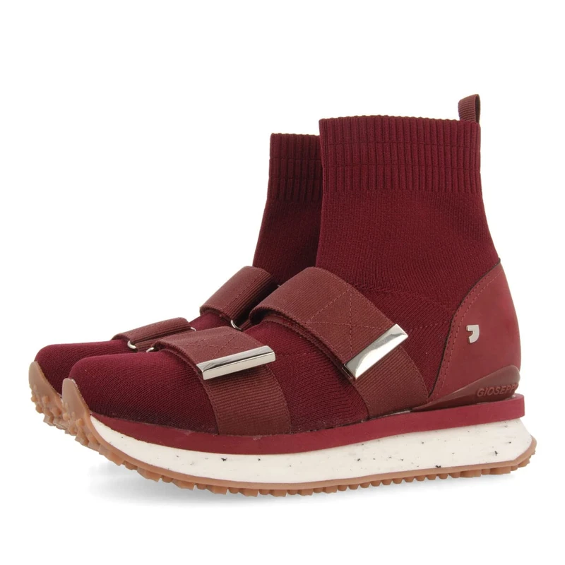 Elva Women's Bordeaux Sock Sneakers with Adjustable Straps, Burgundy, 4 UK