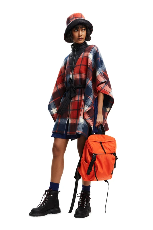 Desigual Women's Poncho_red Check Milan, One Size