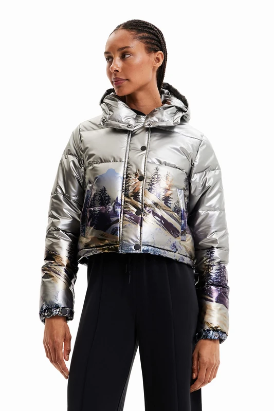 Desigual Women's Padded_Vintage, 2031 GRIS Metal Short Overcoat, Black, L