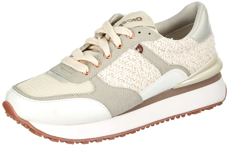 Binsfeld Women's Off-White Glitter Monocolor Sneakers, White, 8.5 UK
