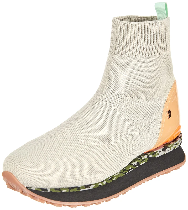 kehra Women's Camouflage Sock Sneakers with Adjustable Straps and Orange Gold Beige and Mint Details, Camouflage, 5 UK