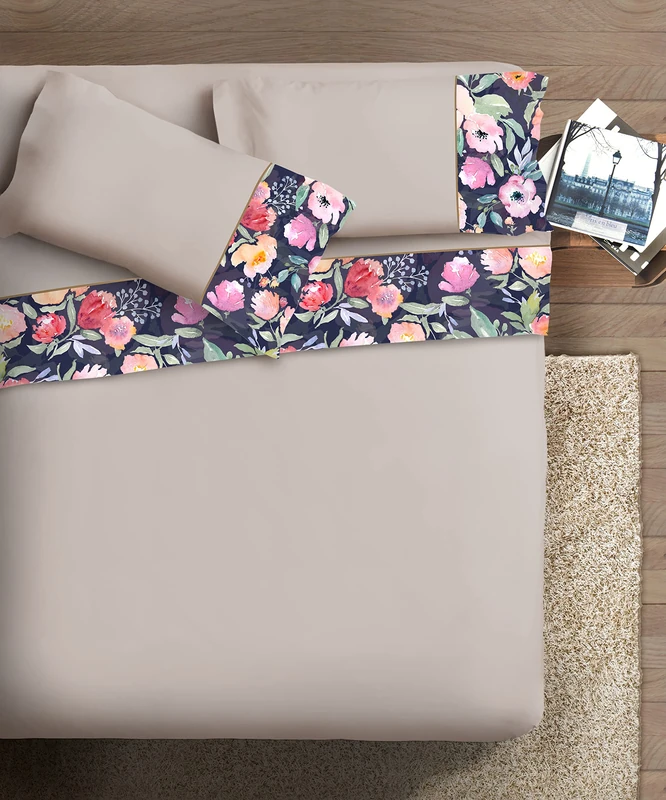 IPERSAN Complete with Photo Rim Harmonies 2 Squares, Cotton, Multi-Coloured, Queen-Size Bed