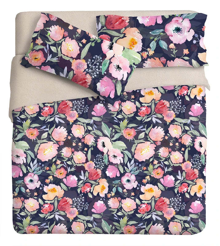 IPERSAN Fine-Art Duvet Cover Set 2 Squares, Cotton, Multi-Coloured, Queen-Size Bed