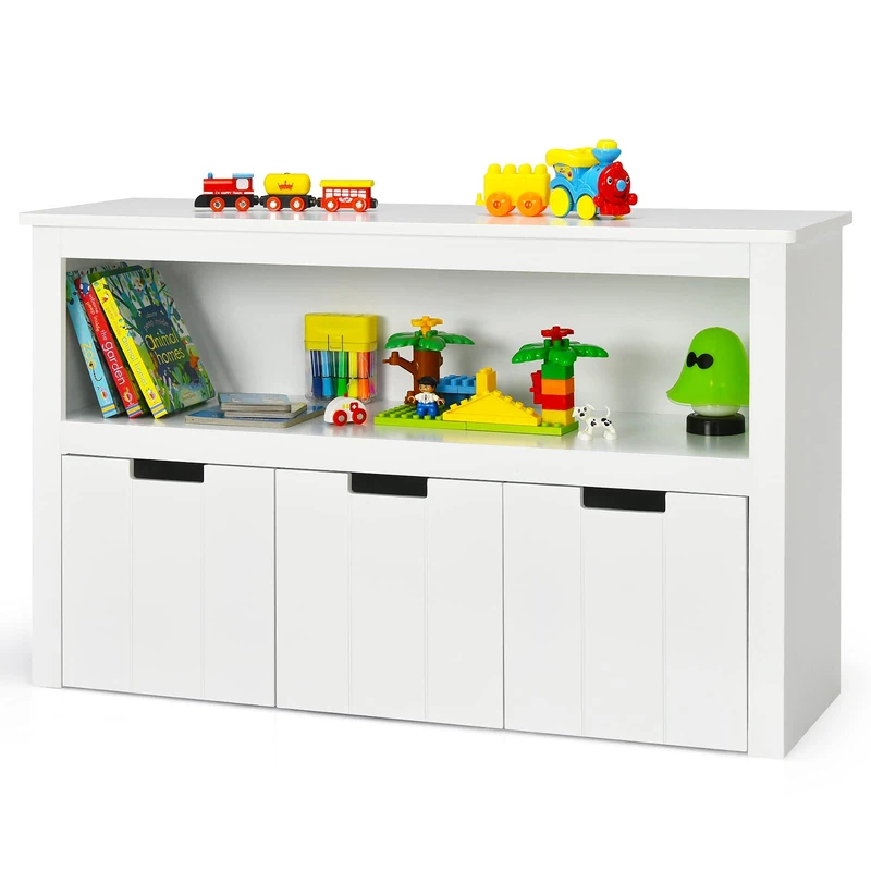 GYMAX Kids Storage Cabinet, 3 Drawers Children Bookcase (White)
