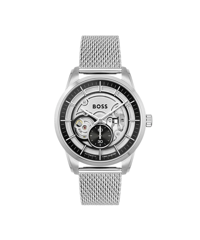 BOSS Automatic Watch for Men with Silver Stainless Steel mesh Bracelet - 1513945
