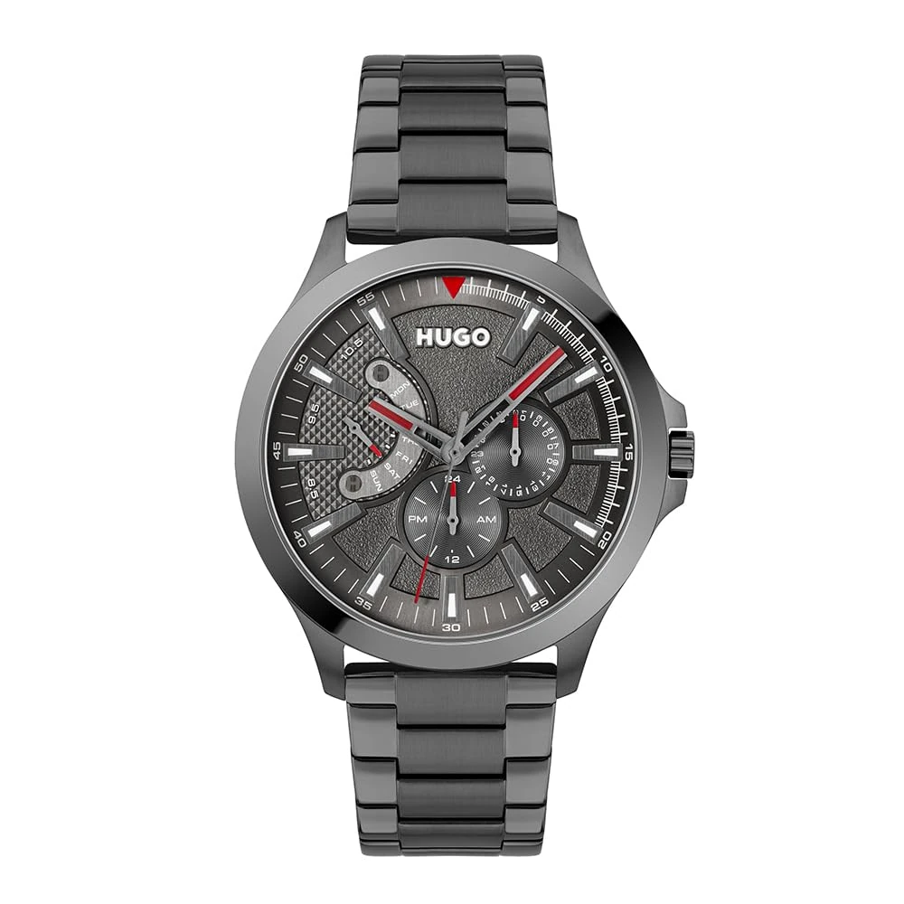 HUGO Analogue Multifunction Quartz Watch for Men #LEAP Collection with Grey Stainless Steel Bracelet - 1530247
