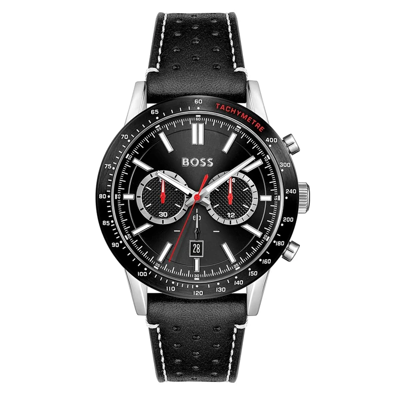 BOSS Chronograph Quartz Watch for Men Allure Collection with Black Leather Strap - 1513920