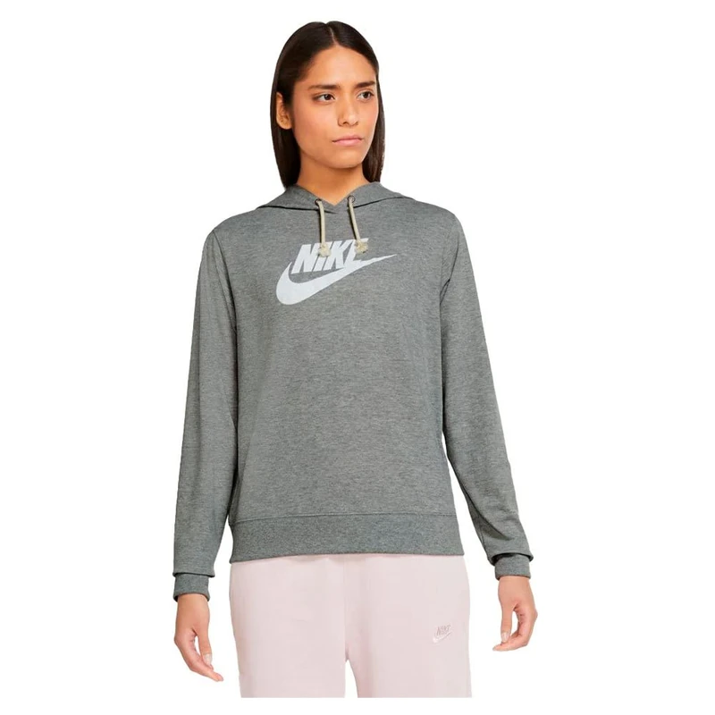 Nike DM6388-063 W NSW GYM VNTG GFX EASY PO HD Sweatshirt Women's Dk Grey Heather/White Size XS